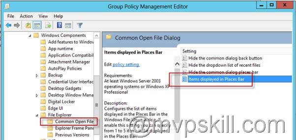 Windows Group Policy Customize Places Bar