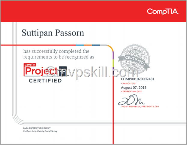 สุทธิพันธ์ ภัสสร, สอบ ComTIA Project+, สอบ Certification Comptia,