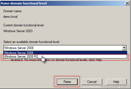 การ Raise Domain & Forest Functional Level 