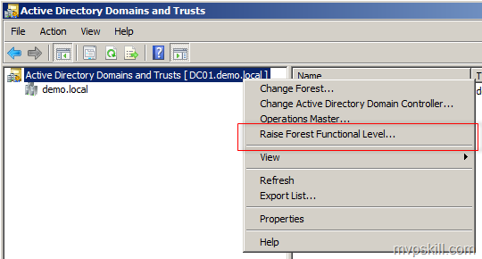 การ Raise Domain & Forest Functional Level 