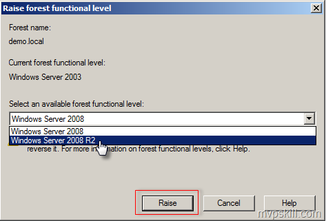 การ Raise Domain & Forest Functional Level 