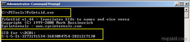 เรียนรู้การใช้เครื่องมือในการตรวจสอบ SID ของเครื่อง และ user ด้วย วิธีการหาค่า SID จากคำสั่ง PsGetSid.exe