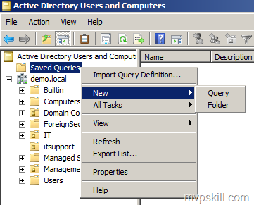 วิธีการ สร้าง Saved Queries สำหรับ Active Directory