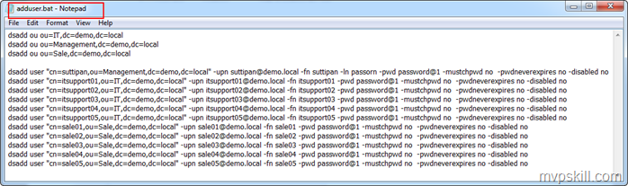 อธิบายการใช้งาน คำสั่ง dsadd เพื่อ สร้าง User บน Active Directory