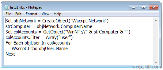 วิธีการ List Local User ด้วย Net User และ Vbs Script 