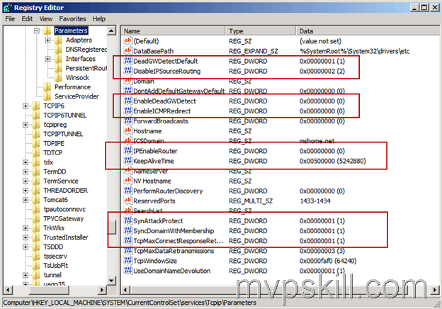 Hardening TCP/IP Stack, การตั้งค่า Registry เพิ่มความปลอดภัย