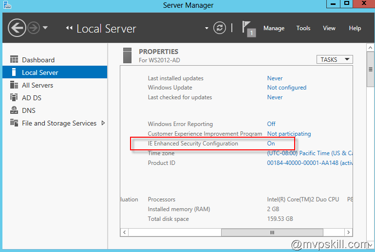 How to disable IE Enhanced Security in Windows Server 2012