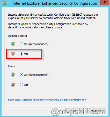 How to disable IE Enhanced Security in Windows Server 2012