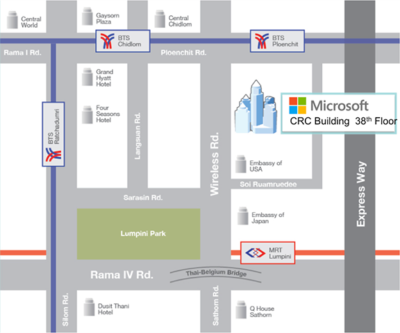 บริษัท ไมโครซอฟท์ ประเทศไทย จำกัด ชั้น 38 อาคาร CRC Tower, All Seasons Place ถนน วิทยุ กรุงเทพ