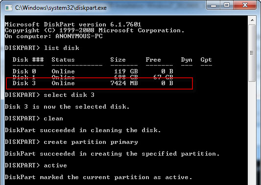 การทำ USB Bootable ด้วย DiskPart.exe