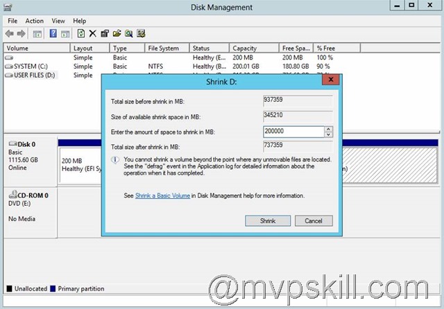 How to Shrink a Volume in Windows 2012