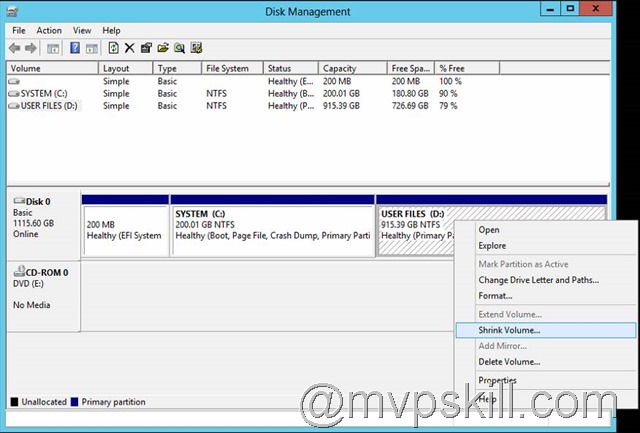 How to Shrink a Volume in Windows 2012