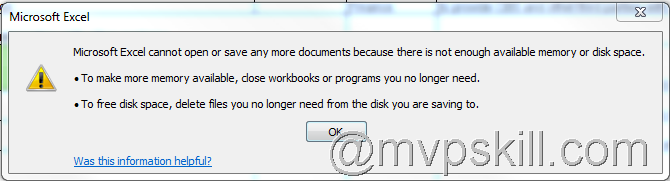 วิธีแก้ Microsoft Excel cannot open or save any more documents because there is not enough available memory or disk space.
