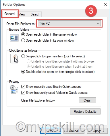 windows 10 เปลี่ยน Default My computer, ตั้งค่า Windows 10 ให้เปิด File Explorer เป็น This PC