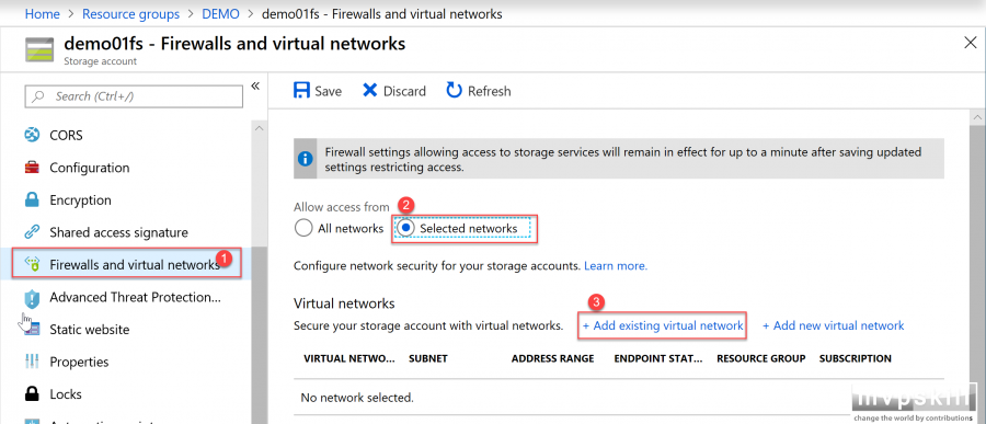 การกำหนด Firewall and Virtual Networks#1